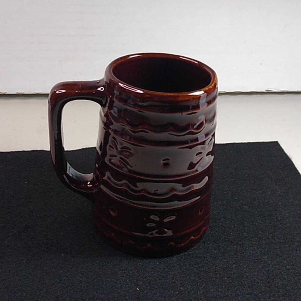 Vintage Brown Glazed USA Mug Floral Designs Cottagecore Grandmacore